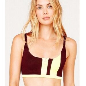 FOR LOVE & LEMONS Veronica Burgundy Neon Front Zip Crop Top Bralette NWT